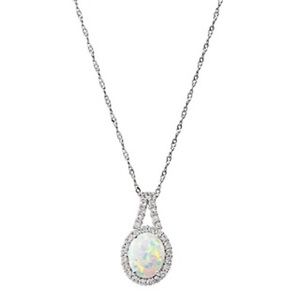 Belk & Co. Opal & White Sapphire Pendant in Sterling Silver